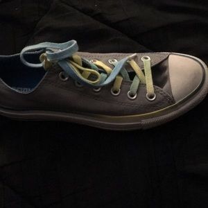 Grey converse with multi color laces